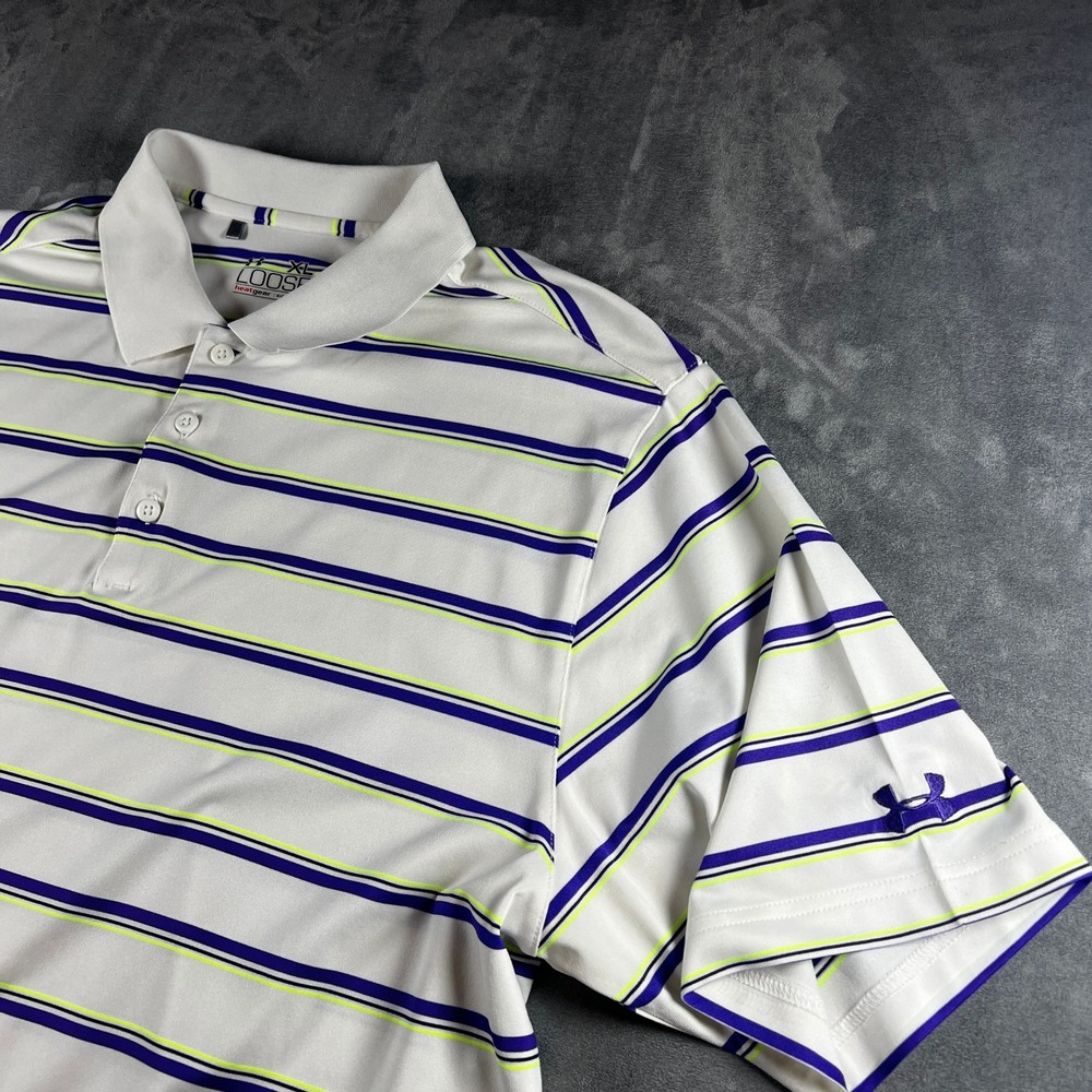 Under Armour HeatGear Polo Shirt Mens XL Green Striped Short Sleeve Golf Outdoor - Picture 2 of 11